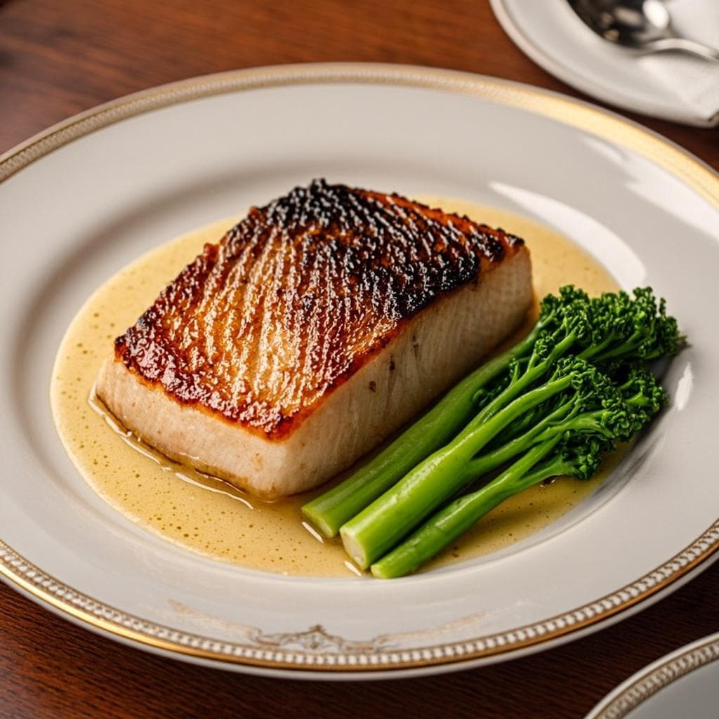 Grilled tilapia fillet with highland greens and lemon butter sauce